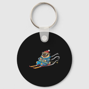 Retro Pug Skier Alpine Snow Dog With Sungles  Key Ring