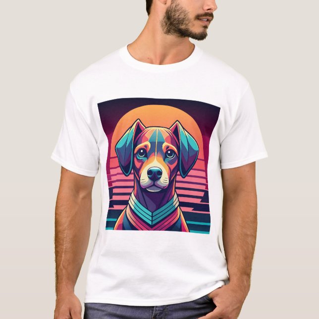 Retro Pulse Pup 80s Sunset Vibes T-Shirt (Front)