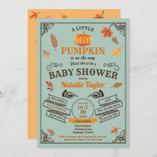 Retro pumpkin baby shower invitation green