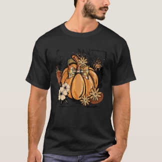 Retro Pumpkin Boho Coquette Bow Fall Autumn Women T-Shirt
