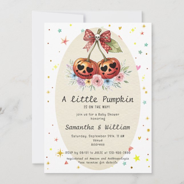 Retro Pumpkin Cherries Coquette Fall Baby Shower Invitation (Front)