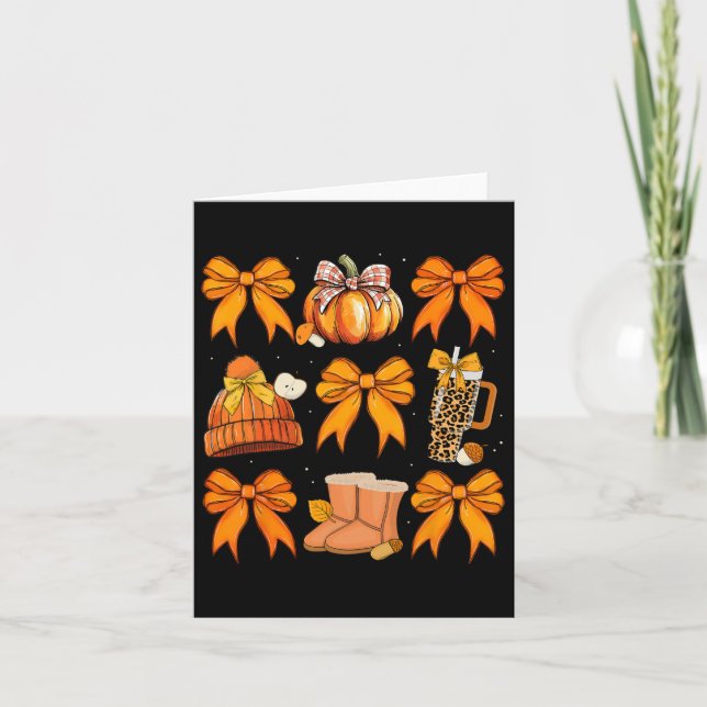 Retro Pumpkin Coquette Bow Fall Autumn Halloween G Card (Front)