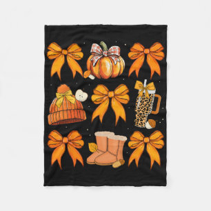 Retro Pumpkin Coquette Bow Fall Autumn Halloween G Fleece Blanket