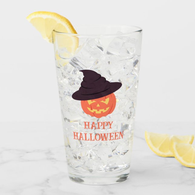 Retro Pumpkin “Happy Halloween” Glass – Vintage  (Front Ice)