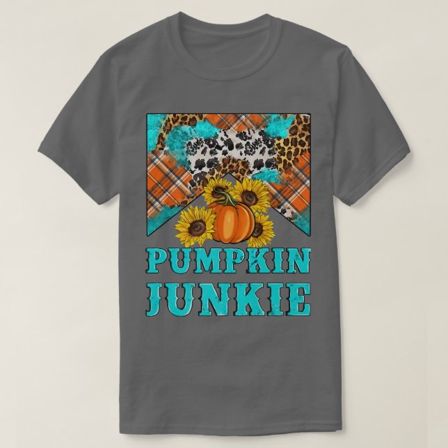Retro Pumpkin Junkie Leopard Sunflowers Hello Fall T-Shirt (Design Front)