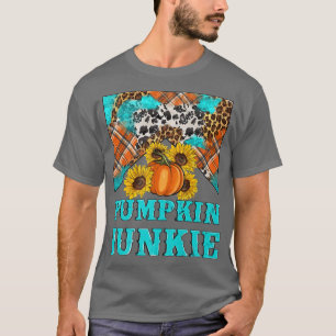 Retro Pumpkin Junkie Leopard Sunflowers Hello Fall T-Shirt