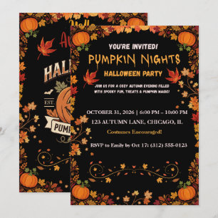 Retro Pumpkin Nights Halloween Party Invitation