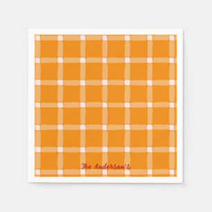 Retro Pumpkin Orange Gingham Halloween Party Napkin