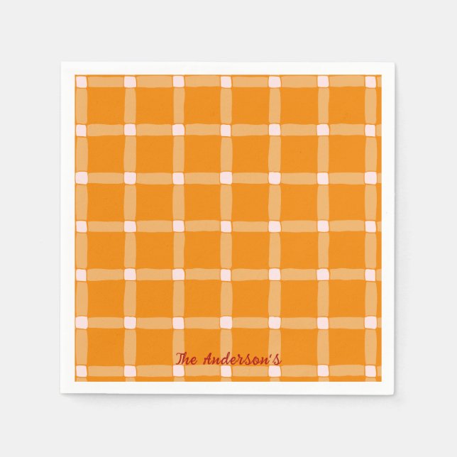 Retro Pumpkin Orange Gingham Halloween Party Napkin (Front)