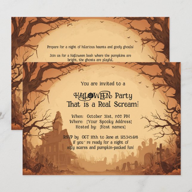 🎃Retro Pumpkin Shadows  Invitation (Front/Back)