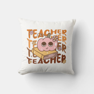Retro Pumpkin Teacher Halloween Fall  Cushion