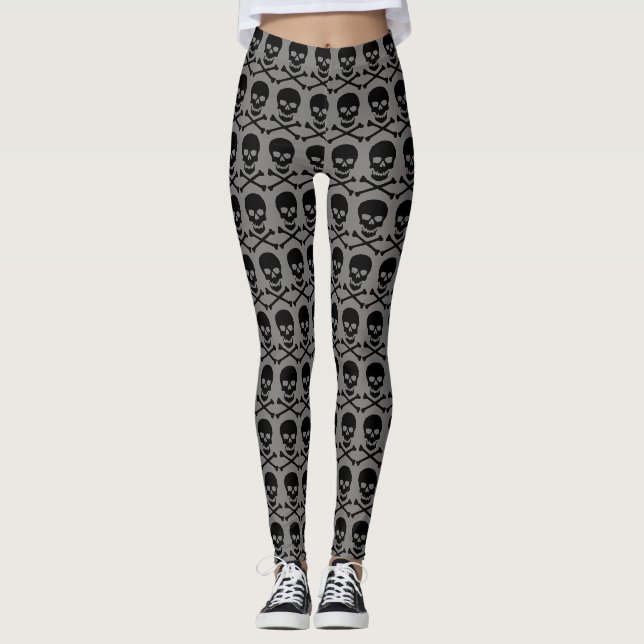 retro punk crossbones & skull design for leggings (Front)