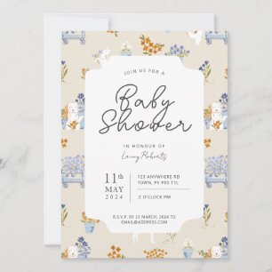 Retro Puppy Dog Floral Flower Shop Baby Shower Invitation