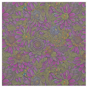 Retro Purple and green Floral Design Fabric
