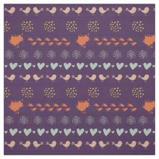 Retro purple and grey pattern of birds, dots, foot fabric