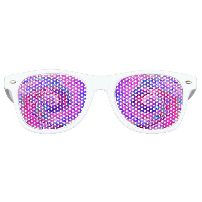 Retro Purple and Orange Abstract Groovy Swirl Sunglasses (Front)
