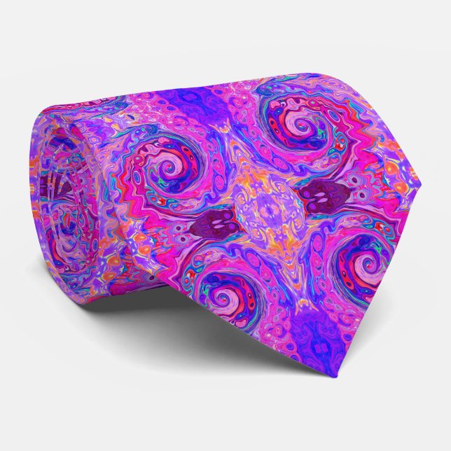 Retro Purple and Orange Abstract Groovy Swirl Tie (Rolled)