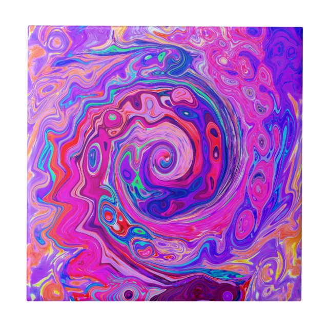 Retro Purple and Orange Abstract Groovy Swirl Tile (Front)