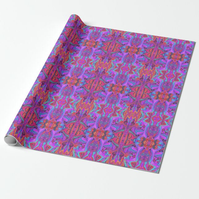 Retro Purple, Blue and Orange Abstract Liquid Art Wrapping Paper (Unrolled)