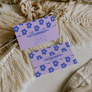 Retro Purple Blue Groovy Floral Boho Unique 70s Business Card