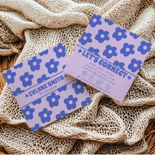 Retro Purple Blue Groovy Floral Trendy Fun Boho Square Business Card