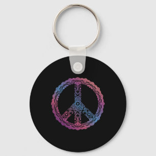 Retro Purple Boho Yoga Ornate Mandala Peace Sign H Key Ring
