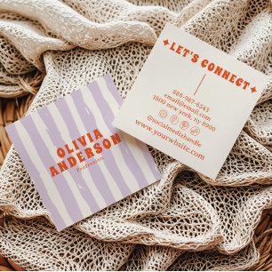 Retro Purple Bold 70's Boho Groovy Unique Trendy  Square Business Card