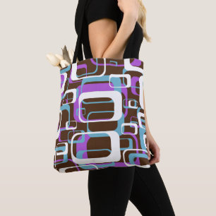 Retro Purple Brown 60s Pattern Tote Bag