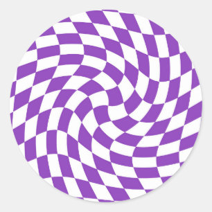 Retro Purple Check Warped Checks Chequered   Classic Round Sticker