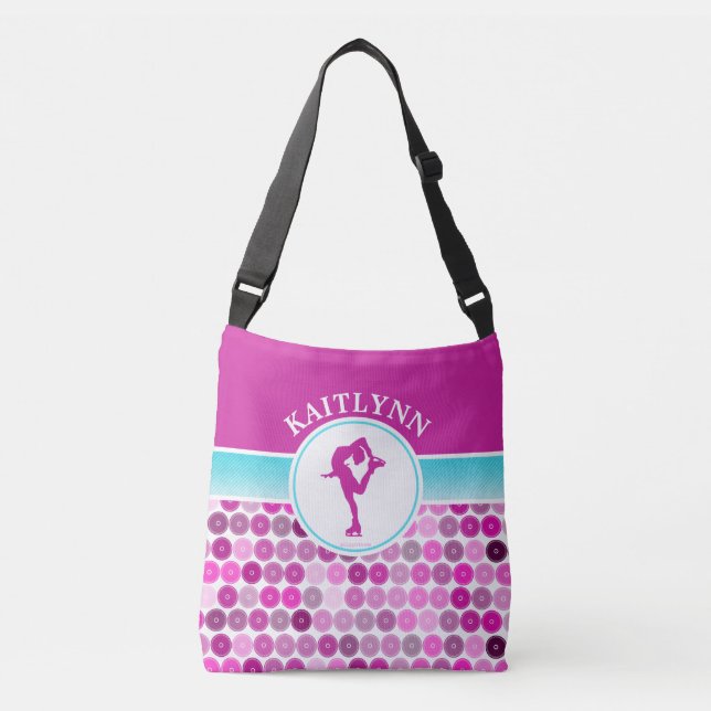 Retro Purple Circles Figure Skater by Golly Girls Crossbody Bag (Front)