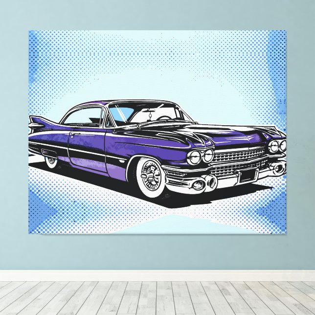 Retro Purple Classic Car Side Pop Art Canvas Print (Insitu(Wood Floor))