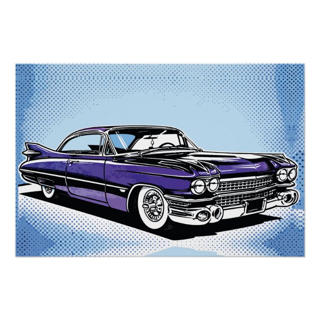 Retro Purple Classic Car Side Pop Art Poster (Front)
