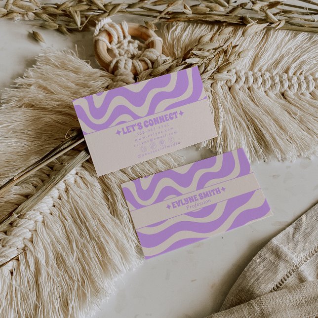 Retro Purple Cream 70s Boho Groovy Funky Trendy Business Card (Creator Uploaded)