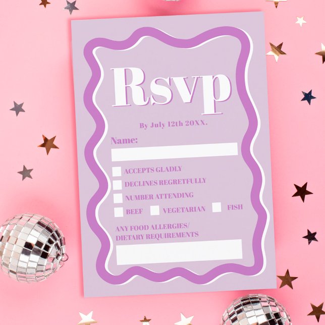 Retro purple curve squiggle wavy rsvp invitation (Creator Uploaded)