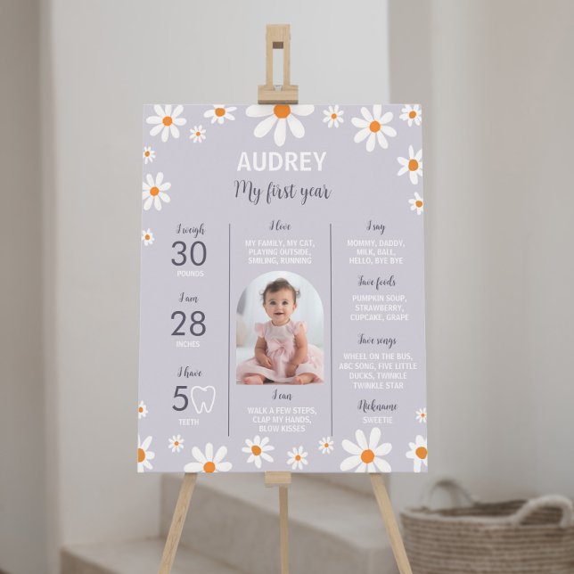 Retro Purple Daisy Birthday Party Milestone Sign (Creator Uploaded)