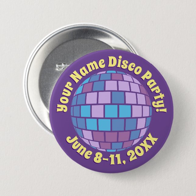 Retro Purple Disco Ball PERSONALIZED Button (Front & Back)