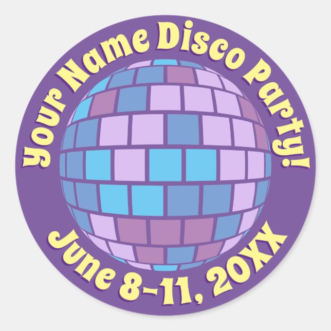 Retro Purple Disco Ball PERSONALIZED Classic Round Sticker (Front)
