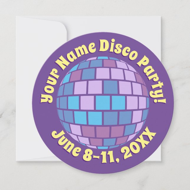 Retro Purple Disco Ball PERSONALIZED Invitation (Front)