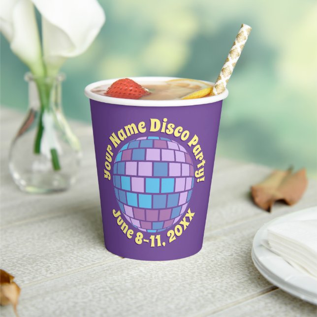 Retro Purple Disco Ball PERSONALIZED Paper Cups (Insitu)