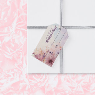 Retro Purple Floral Abstract Happy Mother's Day Gift Tags