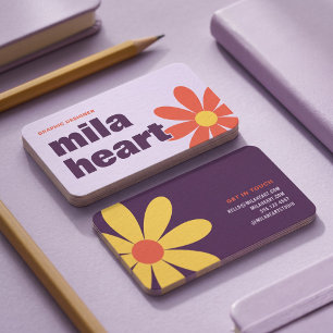 Retro Purple Floral Modern Business Card