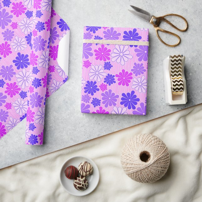 Retro Purple Flower Power Wrapping Paper (Crafts)