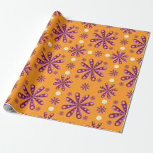 Retro Purple Flowers on Orange Background