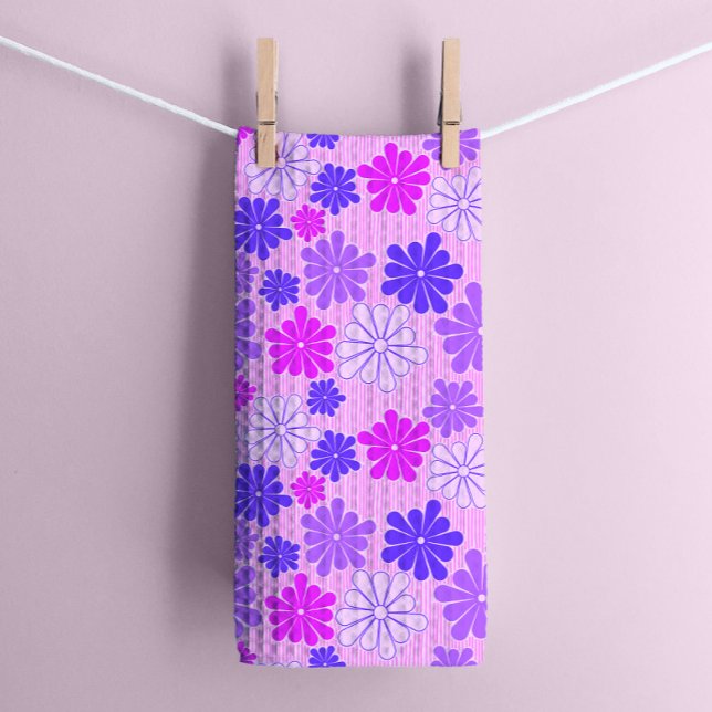 Retro Purple Flowers Tea Towel (Creator Uploaded)