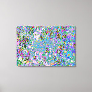 Retro Purple, Green and Blue Wildflowers on Pink Canvas Print
