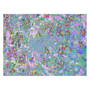 Retro Purple, Green and Blue Wildflowers on Pink Tablecloth