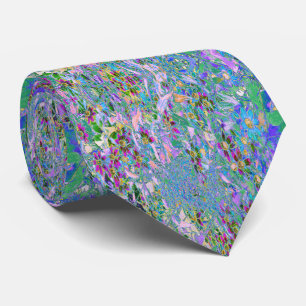 Retro Purple, Green and Blue Wildflowers on Pink Tie