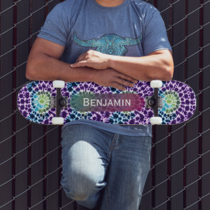 Retro Purple Green Turquoise Tie-Dye Skateboard