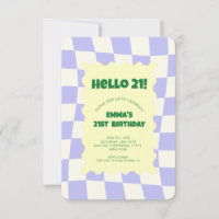 Retro Purple Groovy Chequered Pattern Birthday Par