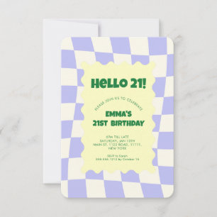 Retro Purple Groovy Chequered Pattern Birthday Par Invitation